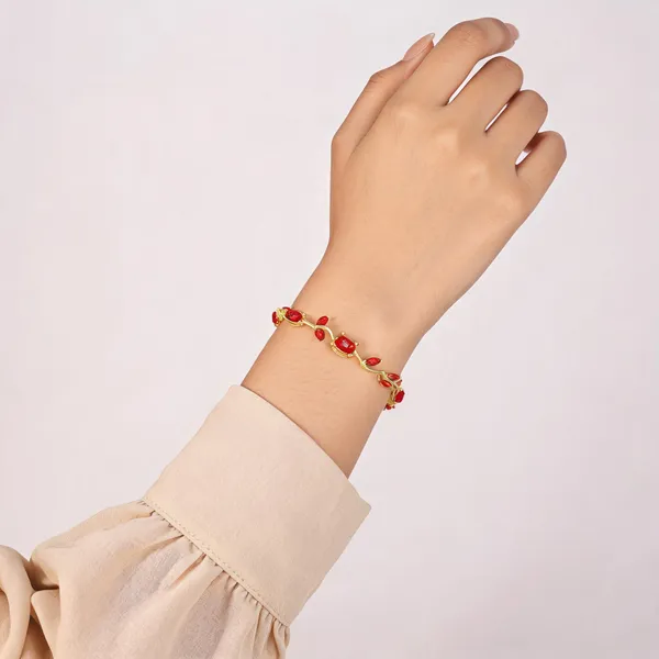 Gold_Tone_Red_Stone_Bracelet_For_Women