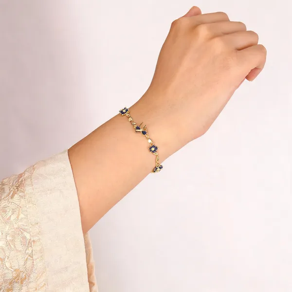 Gold_Tone_Blue_Floral_Butterfly_Bracelet_For_Women