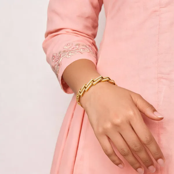 Gold-Tone_Zigzag_Link_Bracelet_For_Women