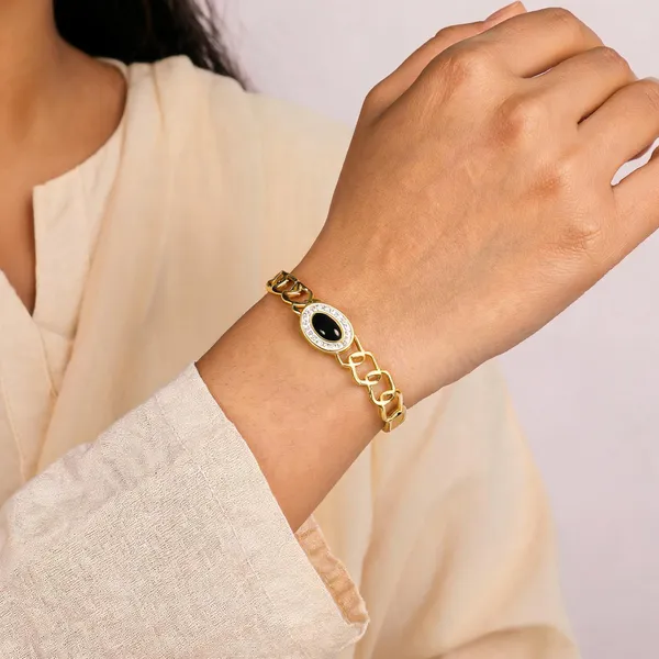 Gold_Tone_Oval_Stone_Bracelet_For_Women