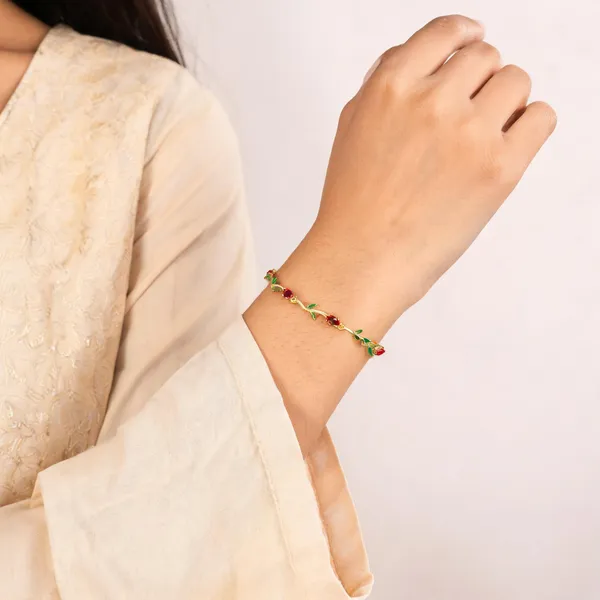 Gold_Tone_Red_And_Green_Floral_Bracelet