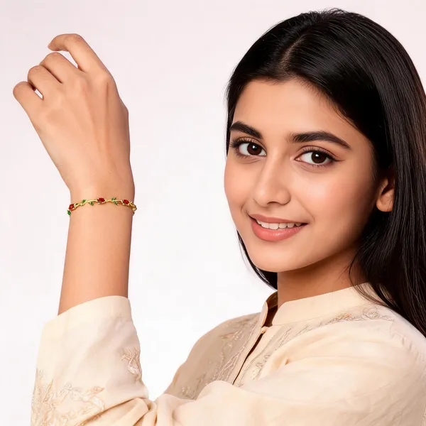 Gold_Tone_Red_And_Green_Floral_Bracelet