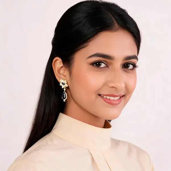Gold-Tone_Floral_Drop_Earrings_For_Women