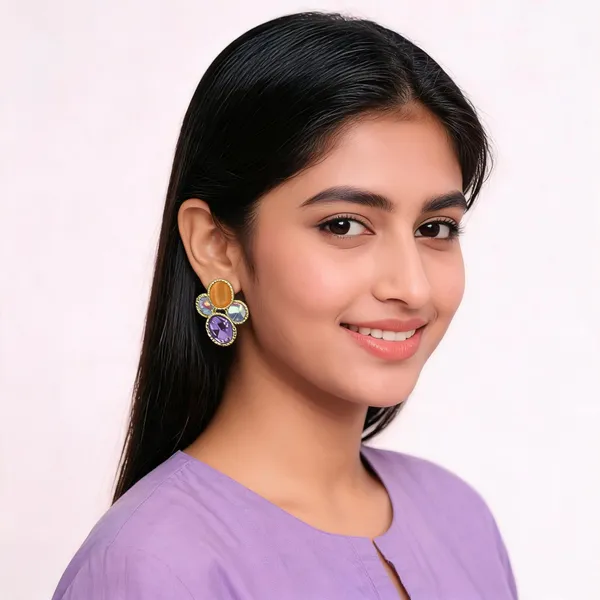 Gold_Tone_Multicolor_Stone_Necklace_And_Earrings_Set