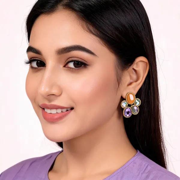 Gold_Tone_Multicolor_Stone_Necklace_And_Earrings_Set