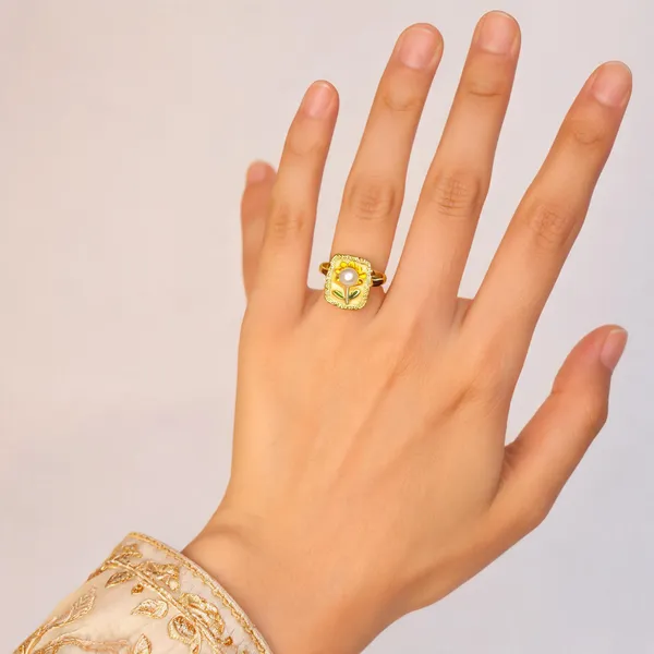 Gold_Tone_Pearl_Floral_Open_Band_Ring_For_Women