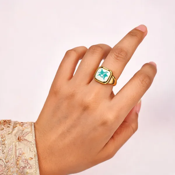 Gold_Tone_Turquoise_Star_Statement_Ring_For_Women