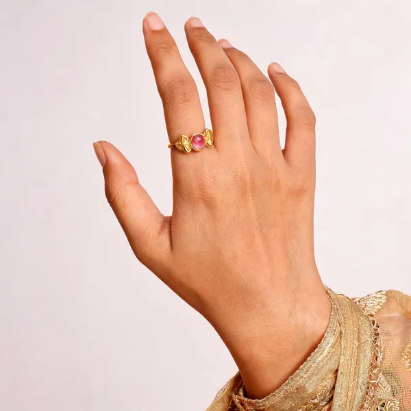 Gold_Tone_Pink_Stone_Floral_Ring_For_Women