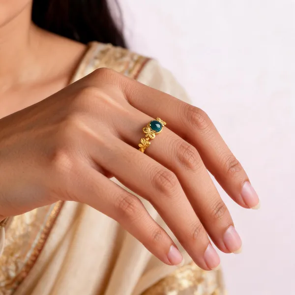 Gold_Tone_Oval_Blue-Green_Stone_Butterfly_Ring_For_Women
