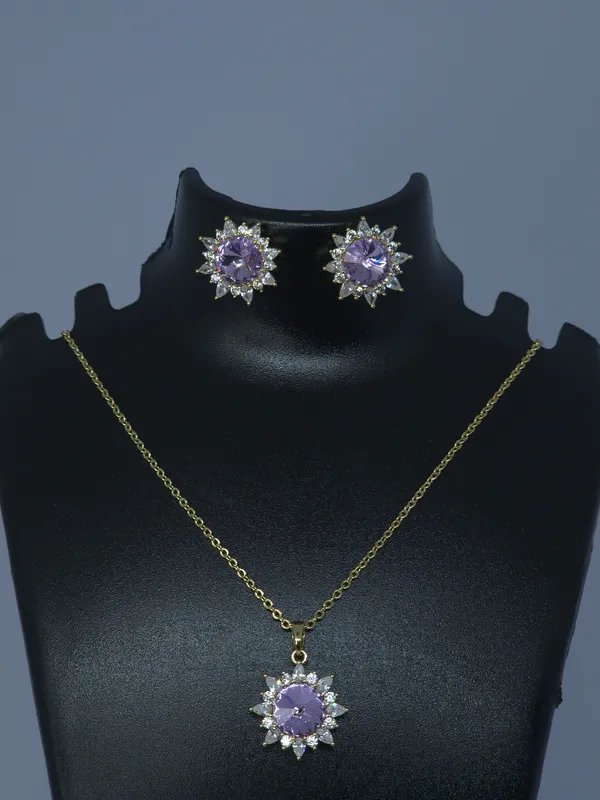 Gold_Tone_Lavender_Stone_Necklace_And_Earrings_Set