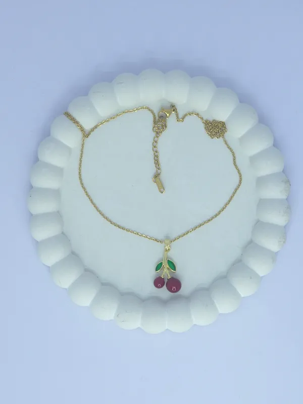 Gold_Tone_Cherry_Pendant_Necklace_For_Women