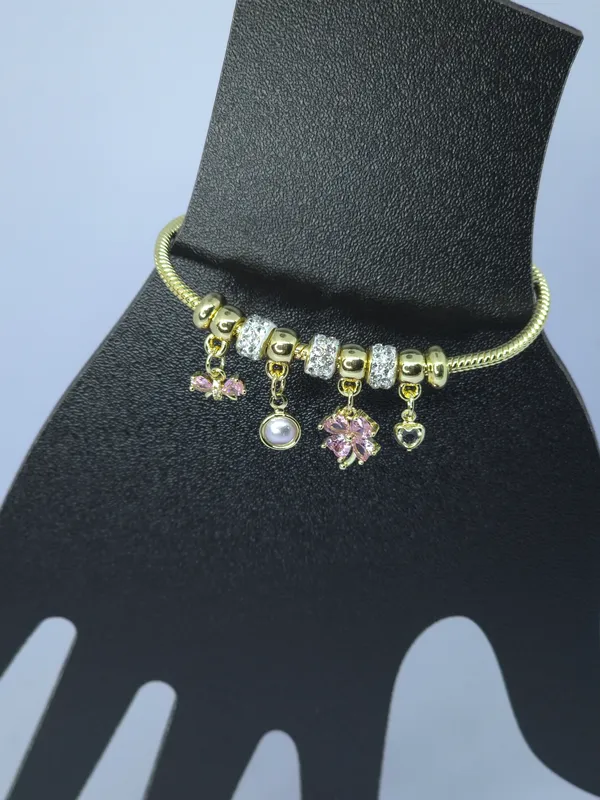 Gold_Tone_Steel_Floral_Charm_Pandora_Bracelet_For_Women