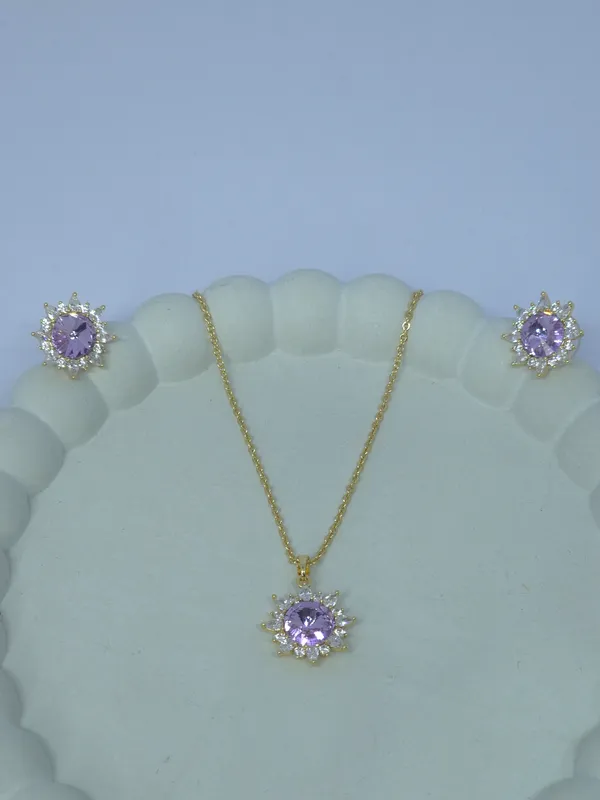 Gold_Tone_Lavender_Stone_Necklace_And_Earrings_Set
