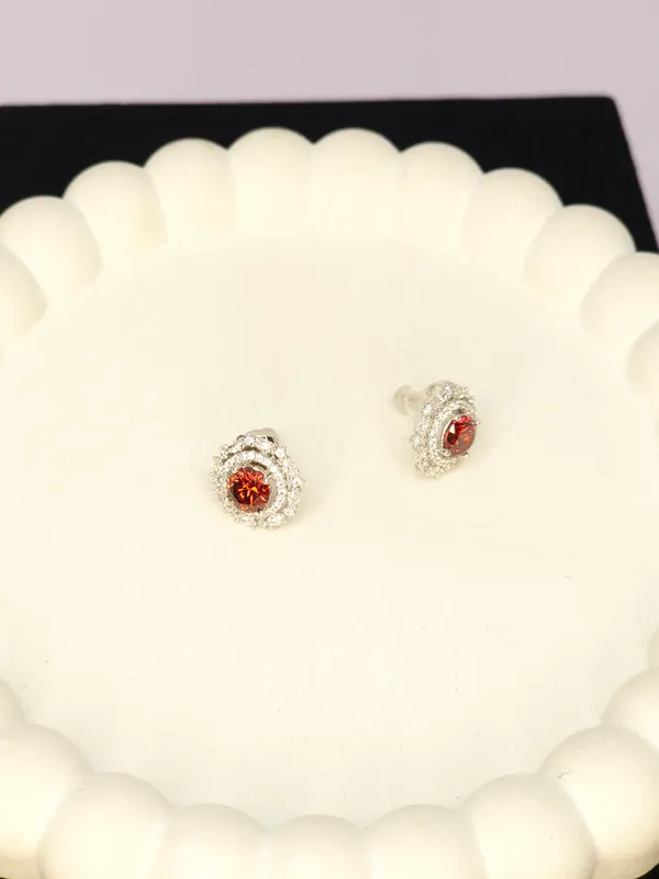 Silver_Tone_Red_Stone_Floral_Stud_Earrings_For_Women