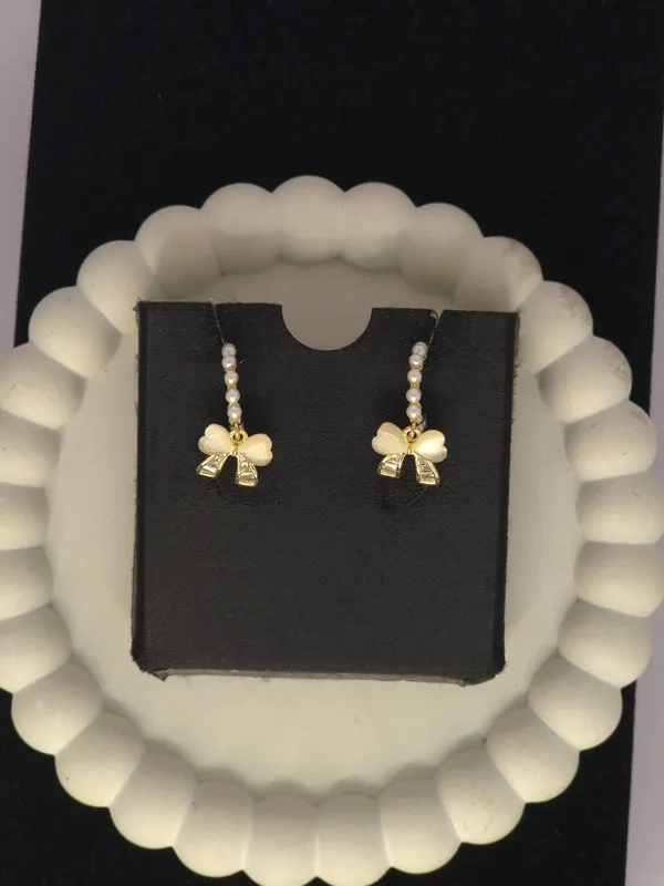 Gold_Tone_Pearl_Steel_Bow_Drop_Earrings_For_Women