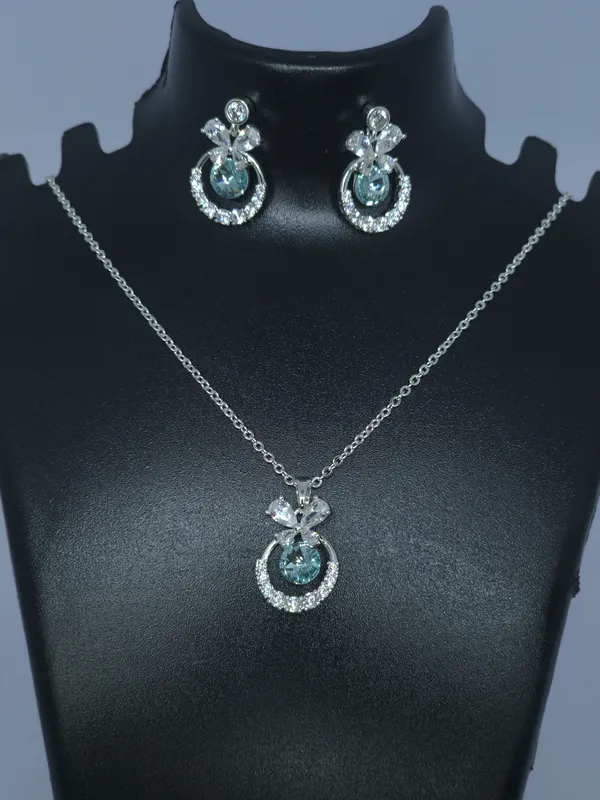 Silver_Tone_Blue_Stone_Necklace_And_Earring_Set_For_Women