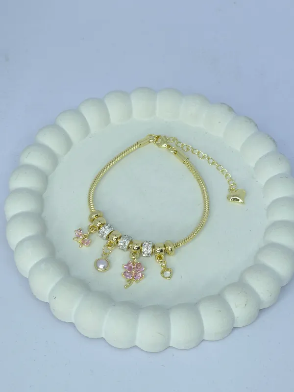 Gold_Tone_Steel_Floral_Charm_Pandora_Bracelet_For_Women