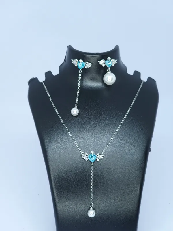 Silver_Tone_Blue_Heart_Necklace_And_Earrings_Set_For_Women