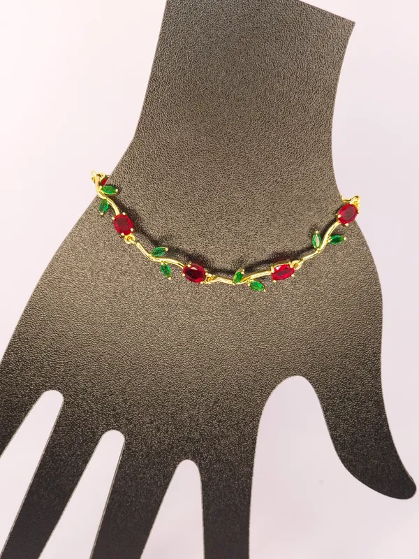 Gold_Tone_Red_And_Green_Floral_Bracelet