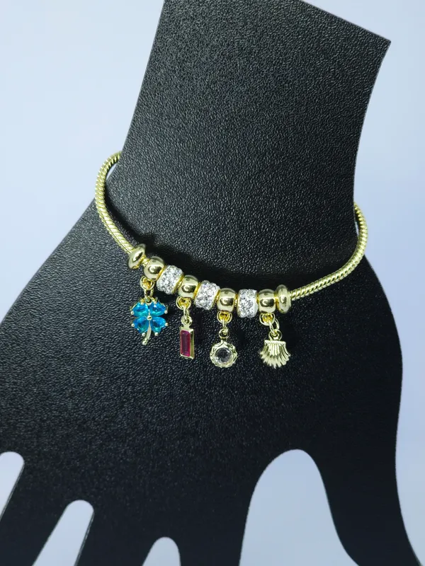 Gold_Blue_Tone_Steel_Multicharm_Pandora_Bracelet_For_Women