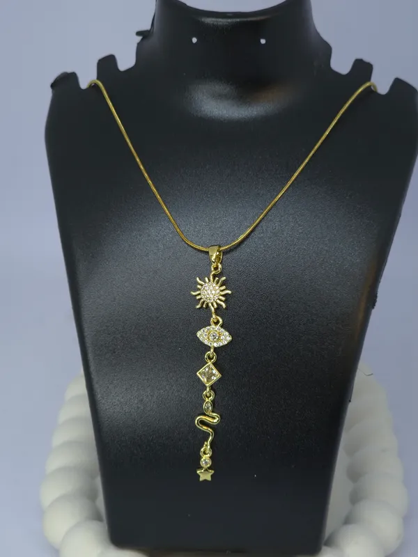 Gold_Tone_Steel_Celestial_Motif_Pendant_Necklace_For_Women