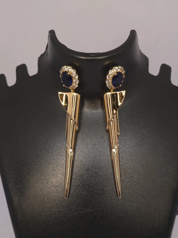 Gold_Tone_Blue_Stone_Drop_Earrings_For_Women