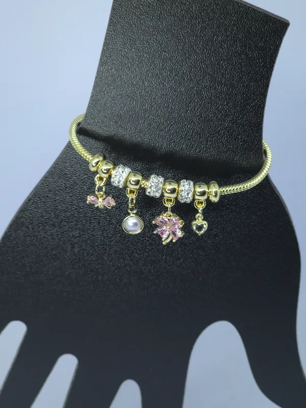 Gold_Tone_Steel_Floral_Charm_Pandora_Bracelet_For_Women