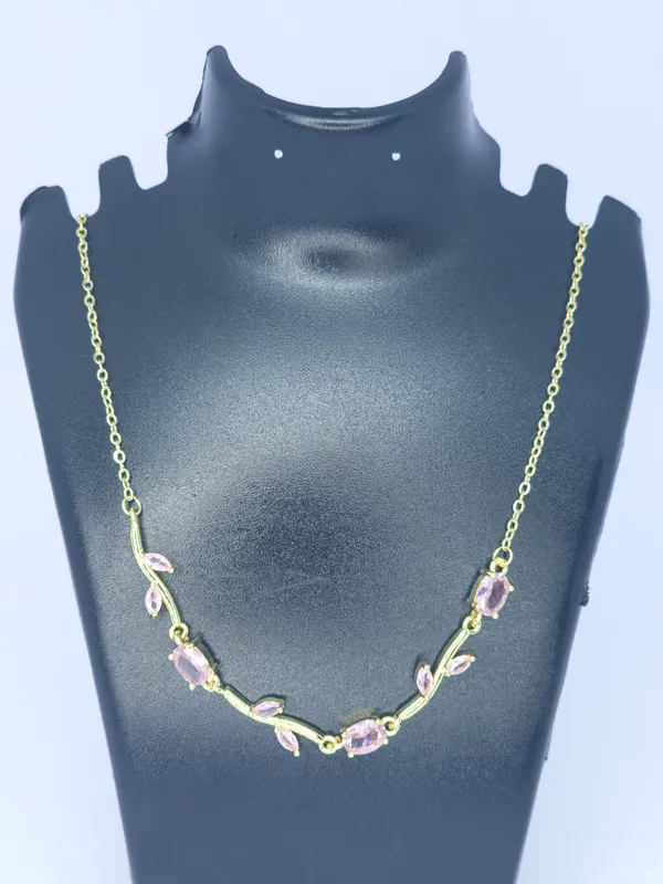 Gold_Tone_Pink_Stone_Necklace_For_Women