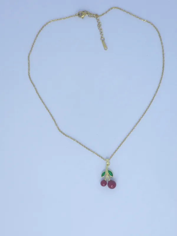 Gold_Tone_Cherry_Pendant_Necklace_For_Women