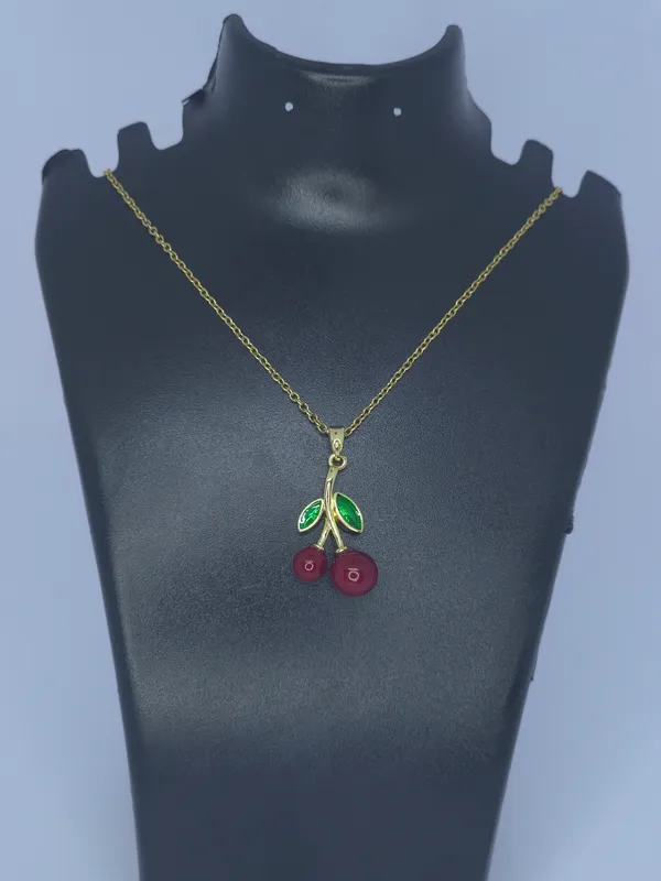 Gold_Tone_Cherry_Pendant_Necklace_For_Women