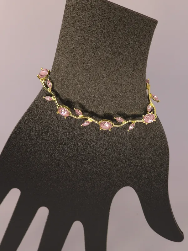 Pink_Stone_Gold_Tone_Floral_Necklace_For_Women