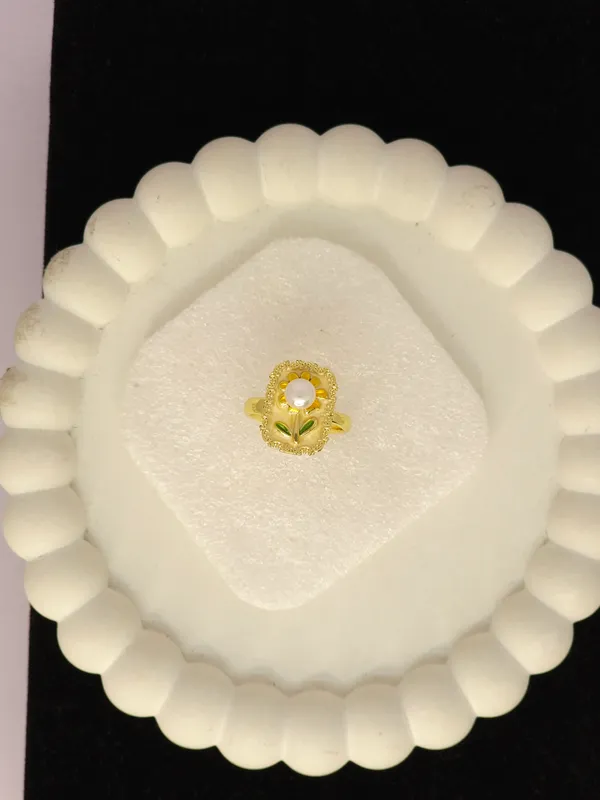 Gold_Tone_Pearl_Floral_Open_Band_Ring_For_Women