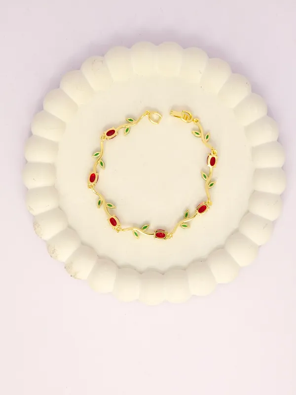Gold_Tone_Red_And_Green_Floral_Bracelet