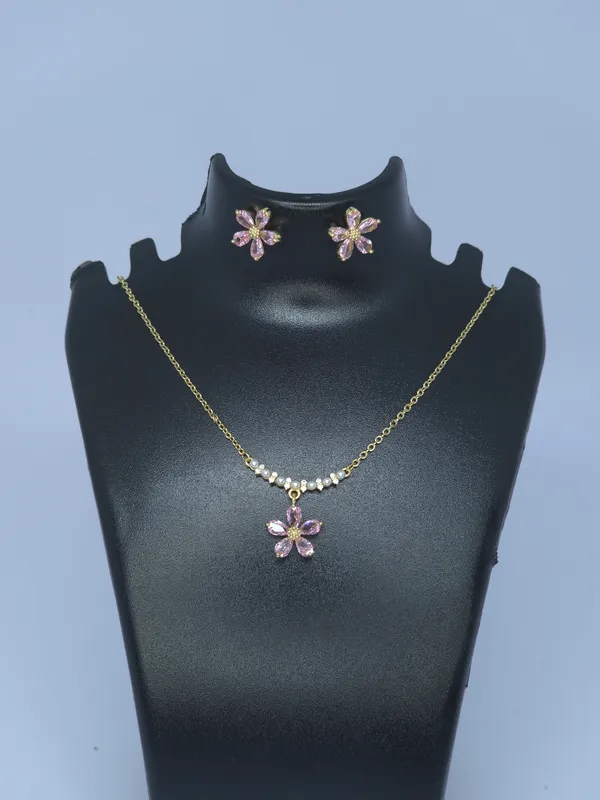 Pink_Floral_Stone_Necklace_Set_For_Women