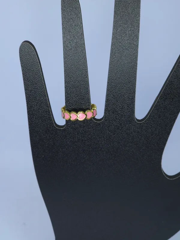 Gold_Tone_Pink_Heart_Accent_Linked_Band_Ring_For_Women