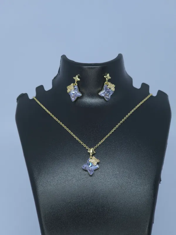 Gold_Tone_Stone_Pendant_Necklace_Set_For_Women
