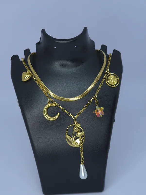 Gold_Tone_Layered_Charm_Necklace_For_Women