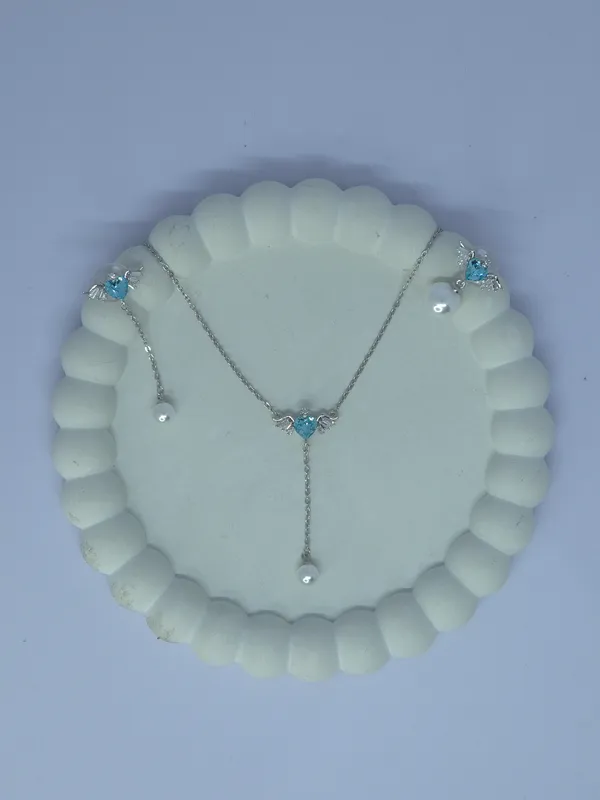 Silver_Tone_Blue_Heart_Necklace_And_Earrings_Set_For_Women