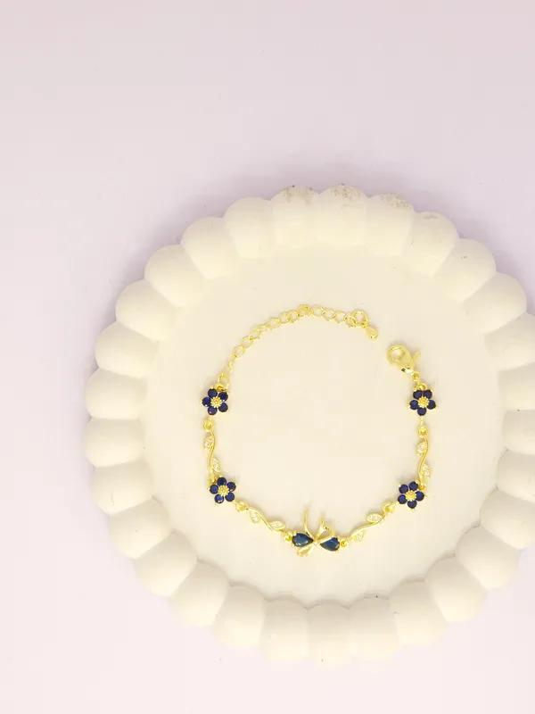 Gold_Tone_Blue_Floral_Butterfly_Bracelet_For_Women