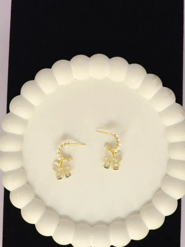 Gold_Tone_Pearl_Steel_Bow_Drop_Earrings_For_Women