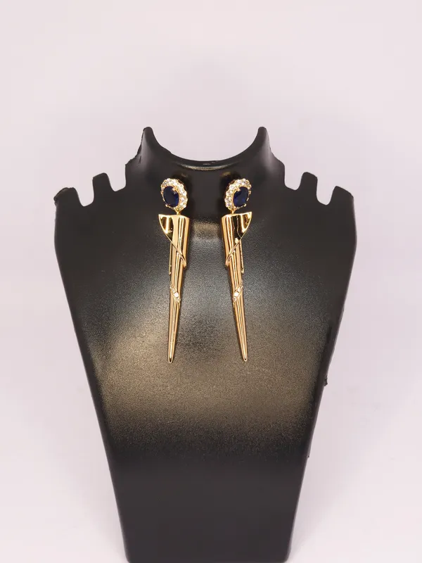Gold_Tone_Blue_Stone_Drop_Earrings_For_Women