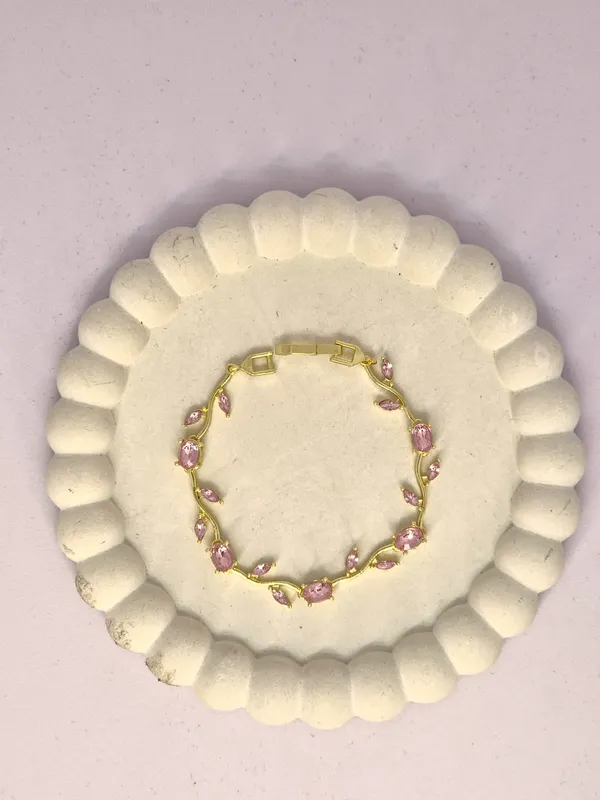 Pink_Stone_Gold_Tone_Floral_Necklace_For_Women