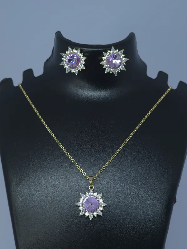 Gold_Tone_Lavender_Stone_Necklace_And_Earrings_Set