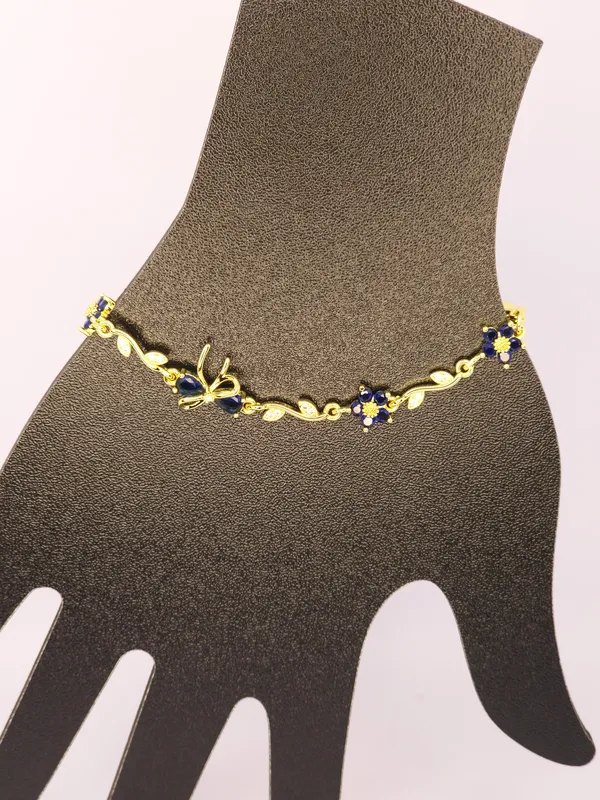Gold_Tone_Blue_Floral_Butterfly_Bracelet_For_Women