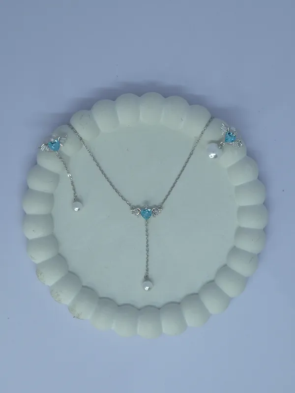 Silver_Tone_Blue_Heart_Necklace_And_Earrings_Set_For_Women