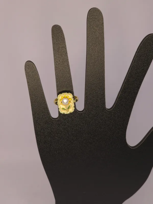 Gold_Tone_Pearl_Floral_Open_Band_Ring_For_Women