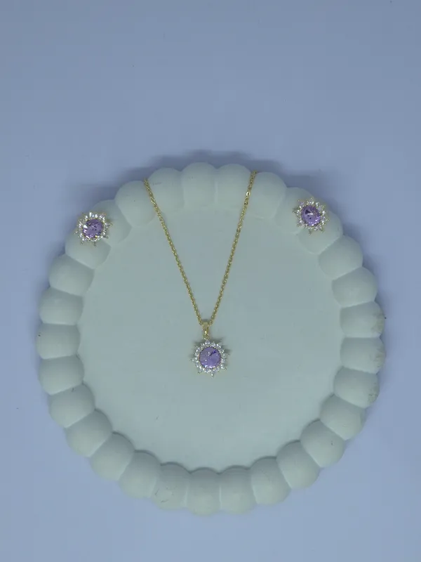 Gold_Tone_Lavender_Stone_Necklace_And_Earrings_Set