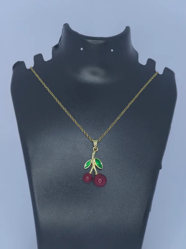 Gold_Tone_Cherry_Pendant_Necklace_For_Women