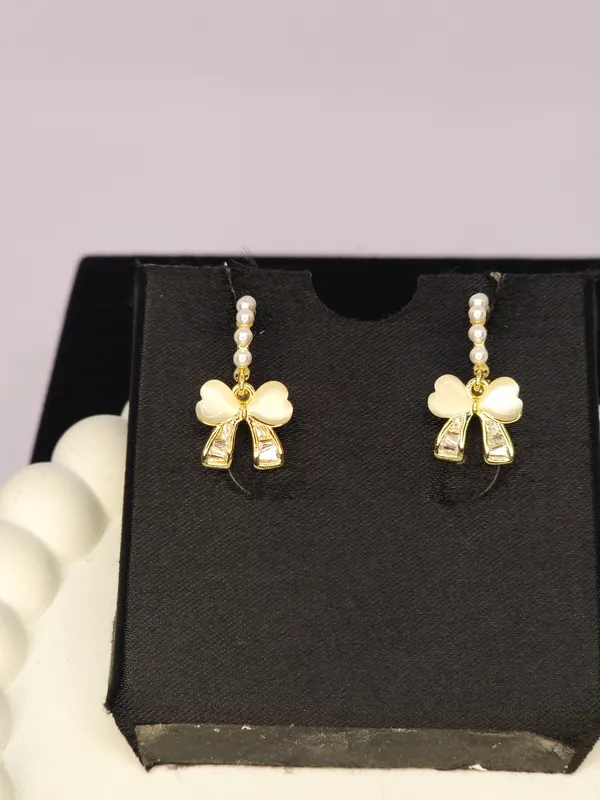 Gold_Tone_Pearl_Steel_Bow_Drop_Earrings_For_Women