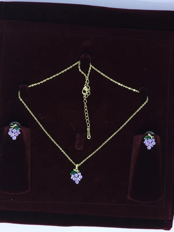 Gold_Tone_Purple_Stone_Necklace_And_Earrings_Set_For_Women